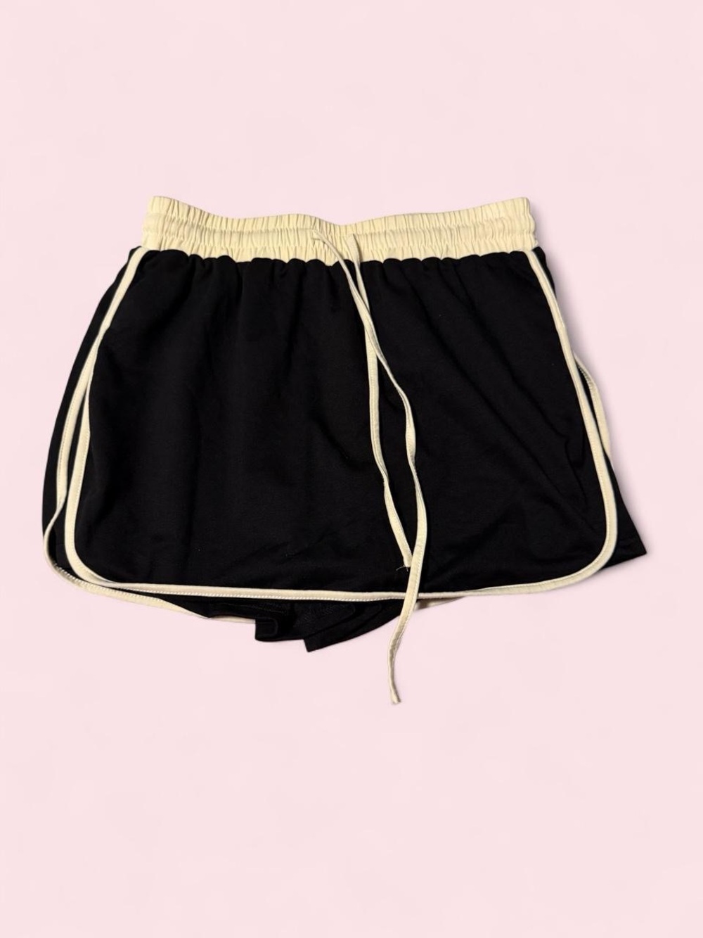 Black Mini Skirt with Cream Trim and Elastic Waist